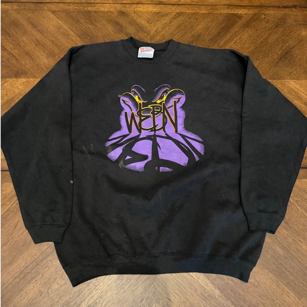 Vintage 90s WEBN 102.7 FM Cincinnati Radio Frog Sweatshirt Hanes XXL Black